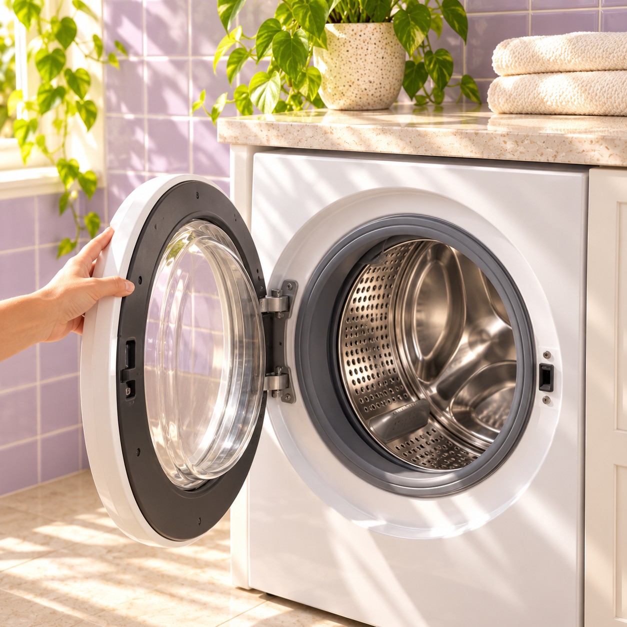 An empty washing machine ready for appliance cleaning