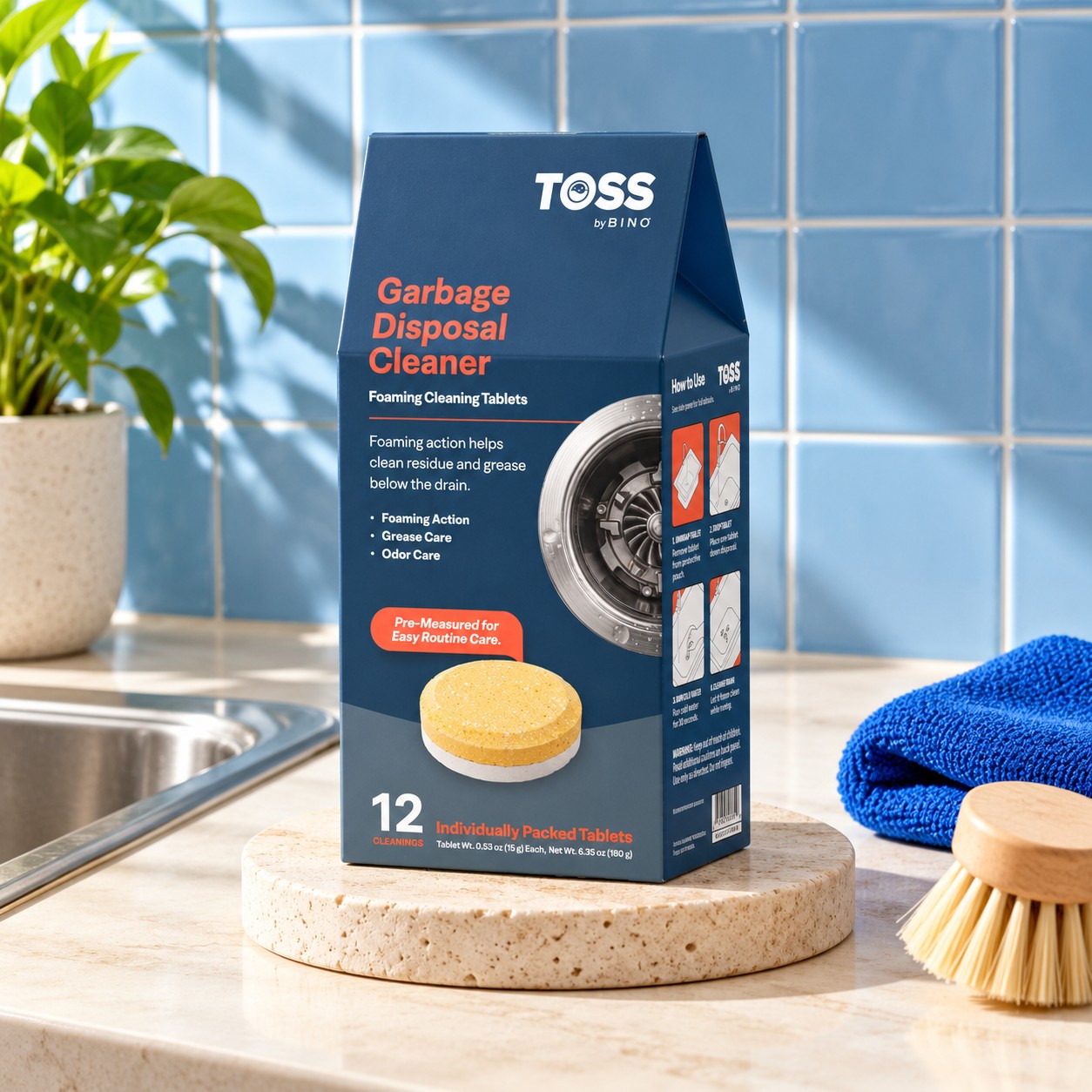 TOSS Garbage Disposal Cleaner Tablets packaging